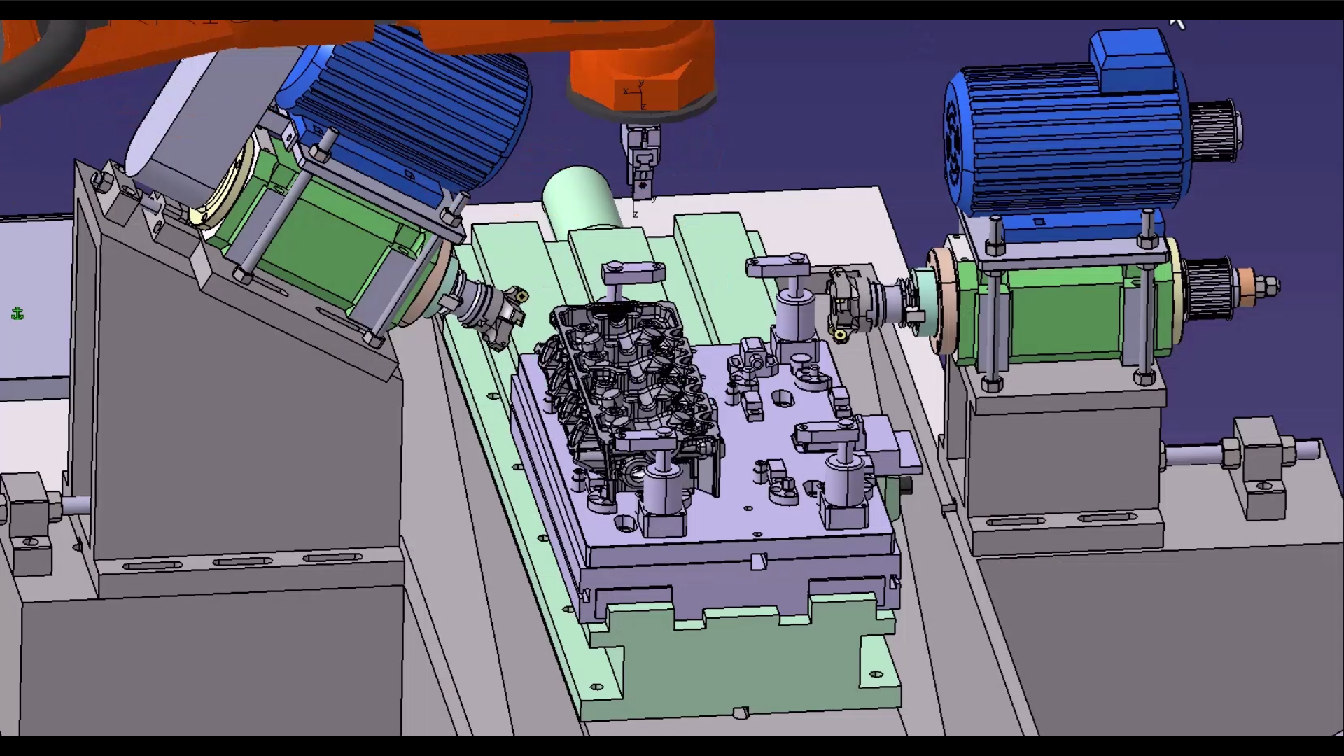 Robot loading a cylinder head fixture